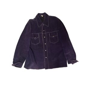 Vintage XL Mens Navy Suede Trucker Chore Coat Jacket Western Style Snap Front